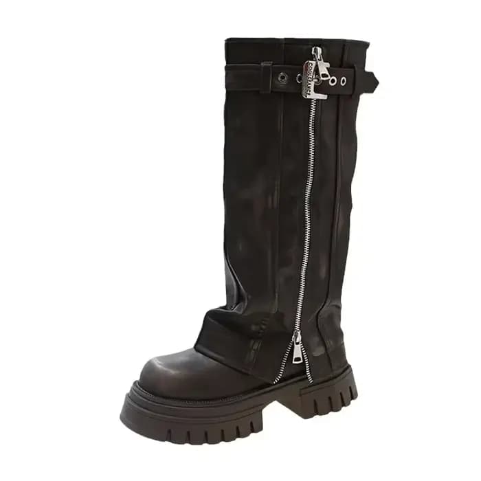 Hiver femmes Biker bottes mode ceinture boucle dames élégant plate-forme longue tuyau chaussons déco
