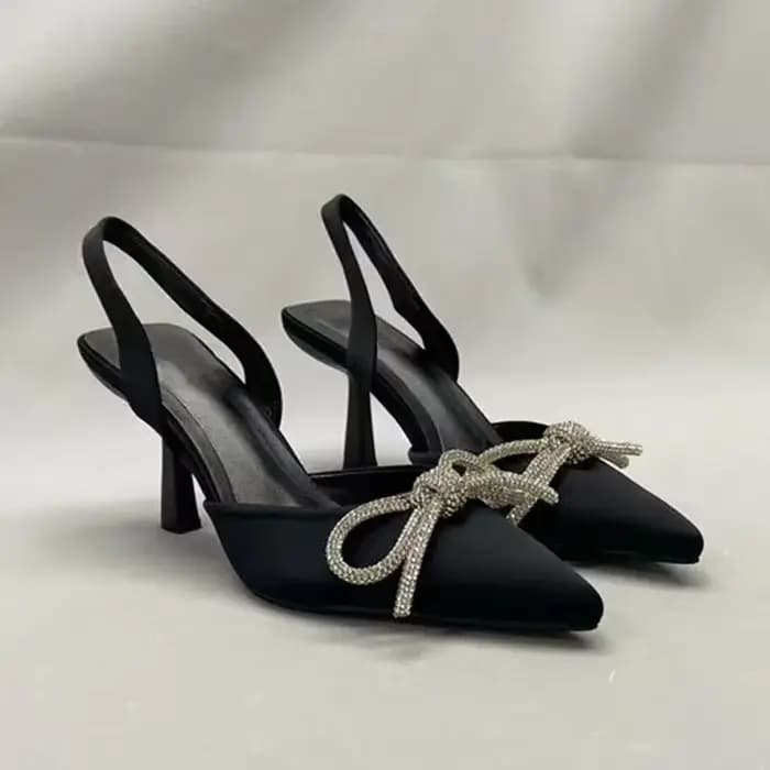 Escarpins bleus à bride arrière pour femmes, talons hauts, nœud papillon en cristal, chaussures prov