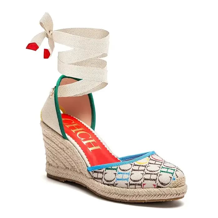 Chaussures pour femmes CARACAS toile WEDGES marque de luxe sandales à talons tissu de paille chaussu