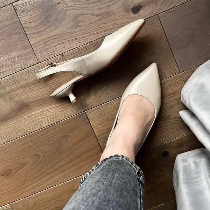 Meotina-Chaussures à bride arrière en cuir de vache véritable pour femmes, escarpins pointus à talon