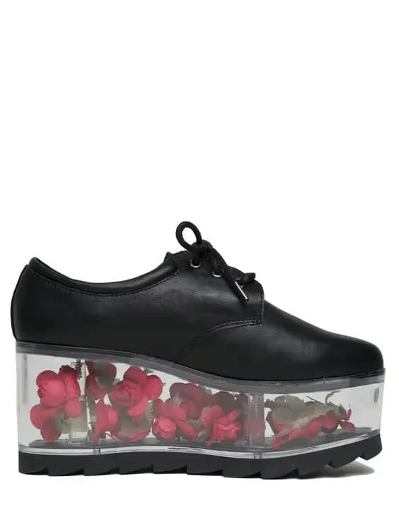 Chaussures à Plateforme Transparentes pour Femme, en Cuir Lisse, Noir et Blanc, Conteneur à Lacets,