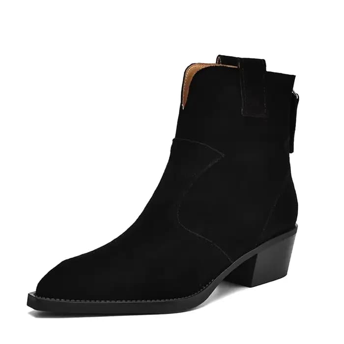 Bottes Western en Daim Naturel pour Femme, Noir, Marron, Dames, Carré, Rinçage, Patchwork, Fermeture