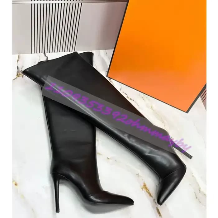 Bottes hautes aux genoux pour femmes, couleur unie, bout pointu, talon aiguille, à enfiler, mode fêt