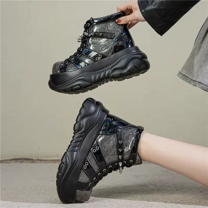 Bottes montantes à plateforme pour femmes grandes tailles 35-43, style punk, tendance subculture, mo