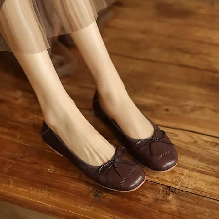 Ballerines en cuir de mouton véritable pour femmes, noir, abricot, marron, nœud papillon, Parker ron