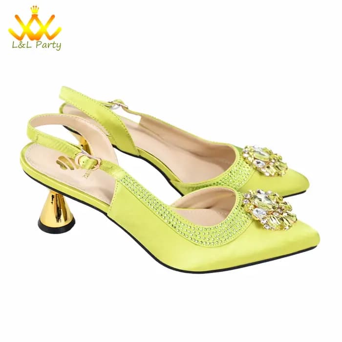 Cristal brillant nouveautés confortable talon moyen couleur vert citron hiver nouvelles chaussures a
