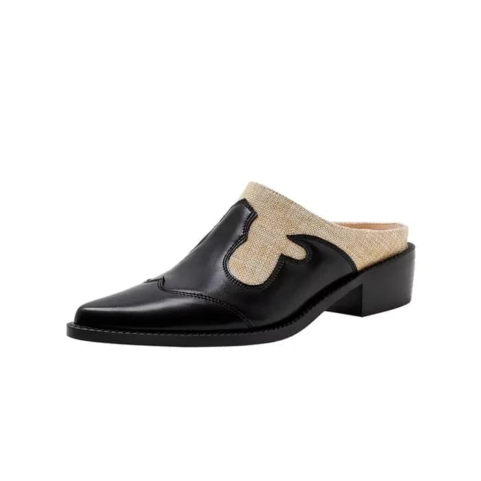 Kaky's-Pantoufles pointues en cuir de vache pour femmes, grandes chaussures collées, demi-pantoufles