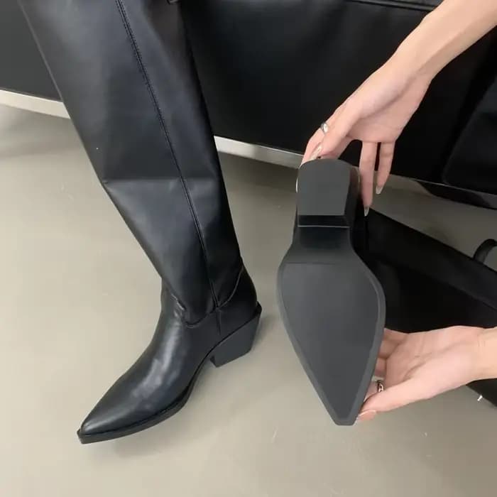 Eilyken-Bottes au genou pointues avec ceinture pour femme, bottes Parker avec fermeture éclair, talo