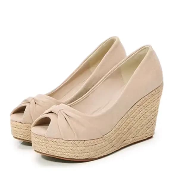 LIHUAMAO Espadrilles en daim chaussures Peep toe coin femmes chaussures à talons hauts plate-forme t