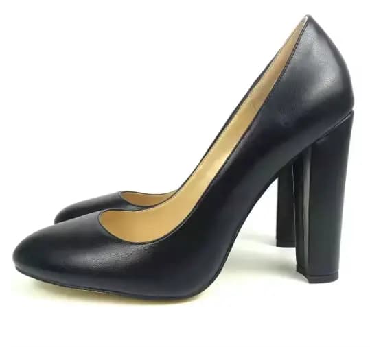 Chaussures à talons hauts pour femmes, bout rond, talon bloc, noires, pour le bureau