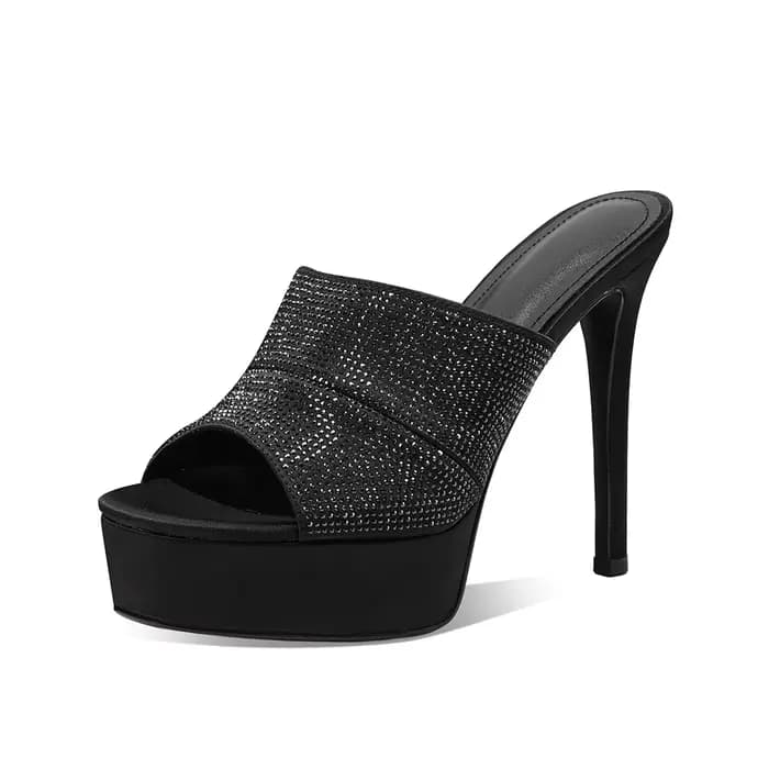 Arden Furtado – Pantoufles d'été en satin argenté à bout ouvert, à plateforme et talon très haut, av