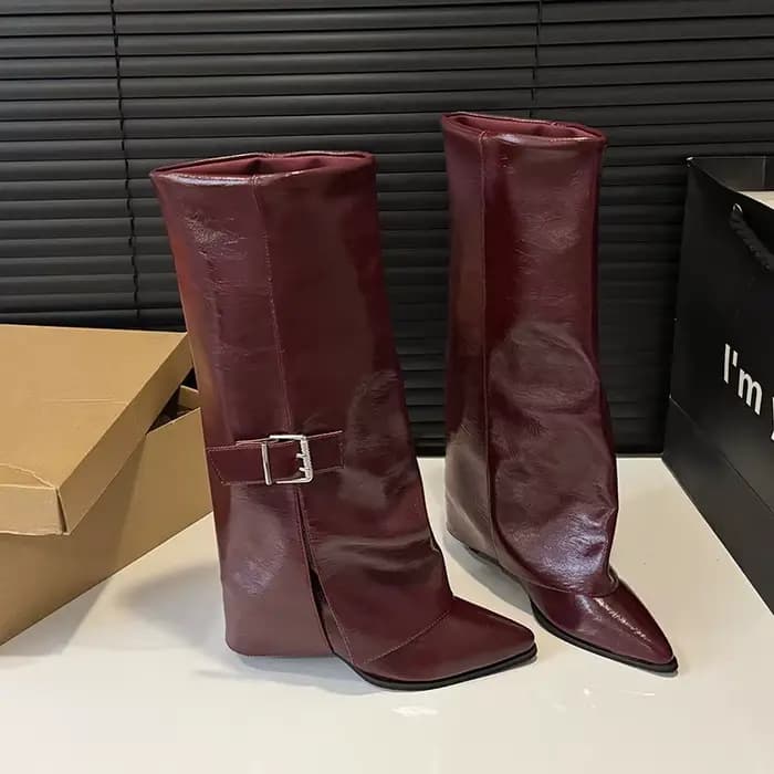 Bout pointu bottes de chevalier femmes boucle de ceinture talon haut manchette bottes Style britanni