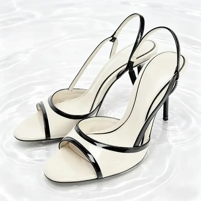 Sandales à talons slingback bicolores noir et blanc pour femme, chaussures de créateur en similicuir