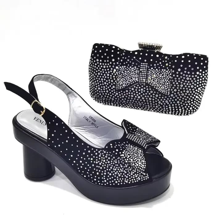 Talons Carrés avec Plateforme pour Femme, Ensemble de Chaussures et de Sacs Africains, Escarpins en