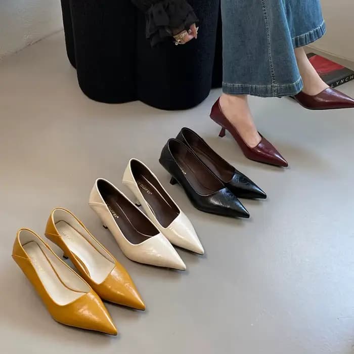 Nouvelles Escarpins Printemps 2026 à Bout Pointu et Talon Bas pour Femme – Chaussures Élégantes et S