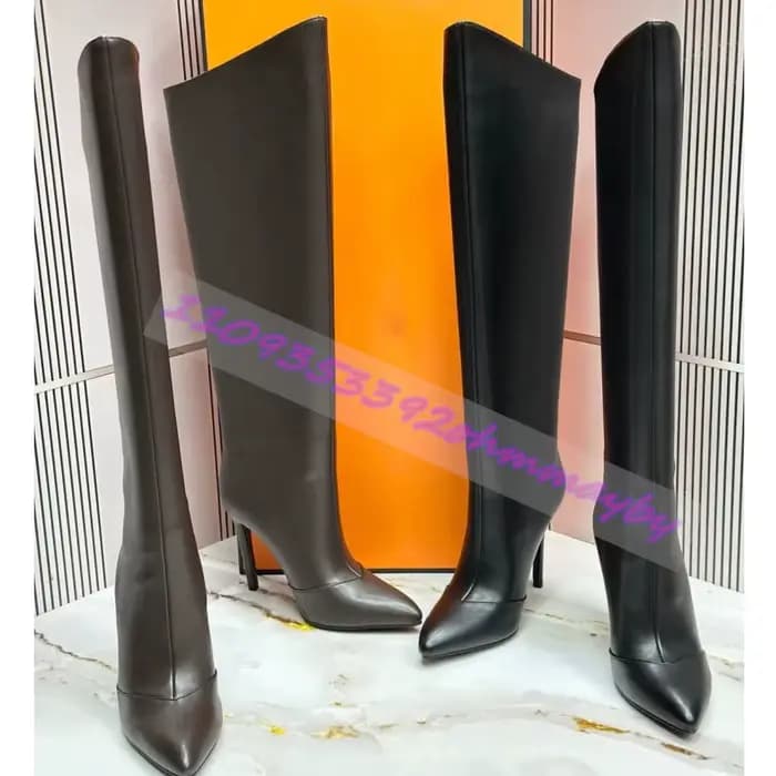 Bottes hautes aux genoux pour femmes, couleur unie, bout pointu, talon aiguille, à enfiler, mode fêt