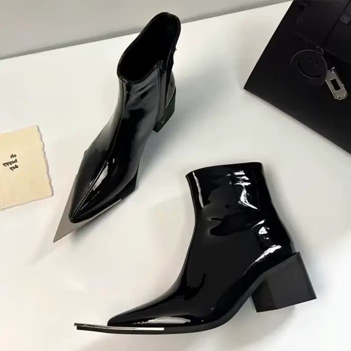 Bottines Chelsea en cuir verni de haute qualité pour femmes, bottes de styliste Sexy à bout pointu o