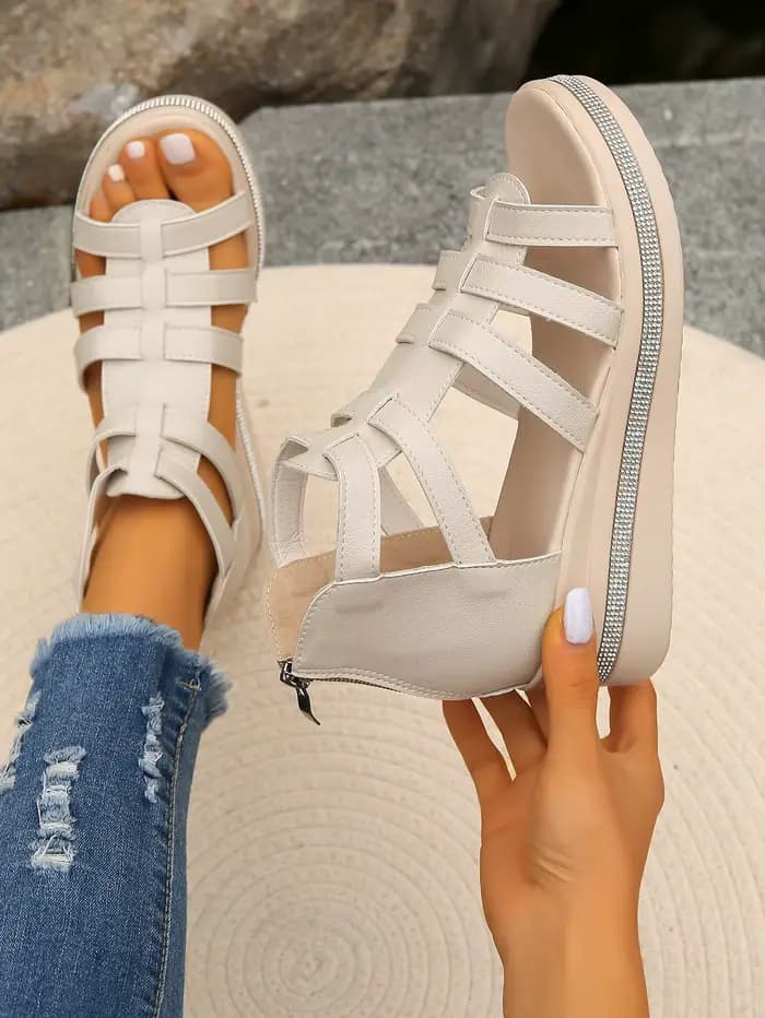 Sandales à l'offre elles compensées pour femmes, chaussures d'été, grande taille 36-43, noires, blan