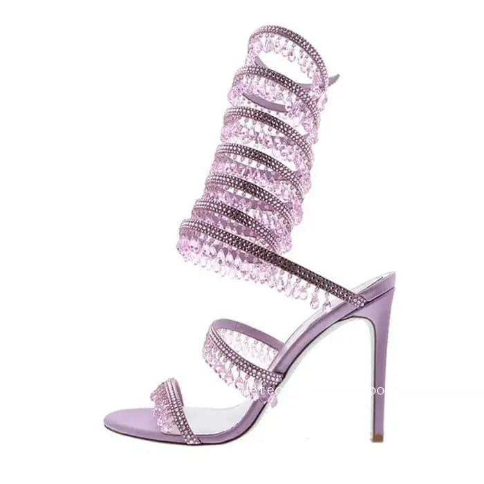 Bout rond ouvert Stiletto élégant été nouveau serpent en forme de strass pied anneau sangle talon ha
