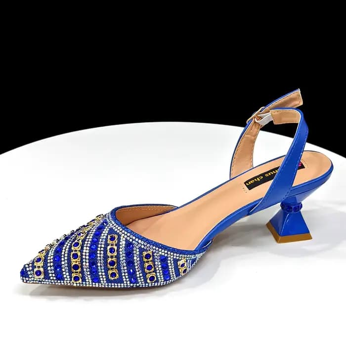 Ensemble de chaussures et de sacs italiens pour femmes, nouveau Design spécial, couleur bleue, talon