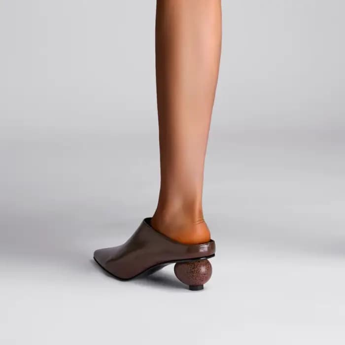 Sandales à Talons Optiques en Cuir de Vache pour Femme, Pantoufles Noires et Brunes, Chaussures d'Ex
