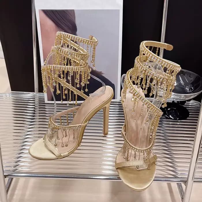 VEYKE-Chaussures de Banquet de Mariage Élégantes pour Femme, Sandales Stiletto Twining à Pompon en C