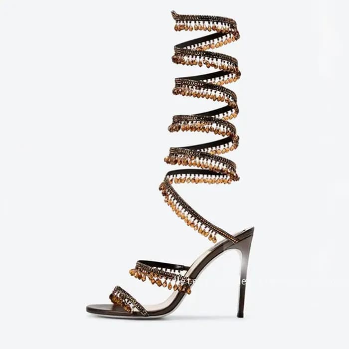 Bout rond ouvert Stiletto élégant été nouveau serpent en forme de strass pied anneau sangle talon ha