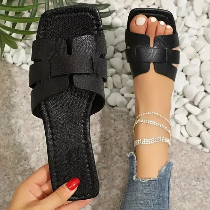 Sandales glissantes chics pour femmes, légères, décontractées, plates, parka ouverte carrée, parfait