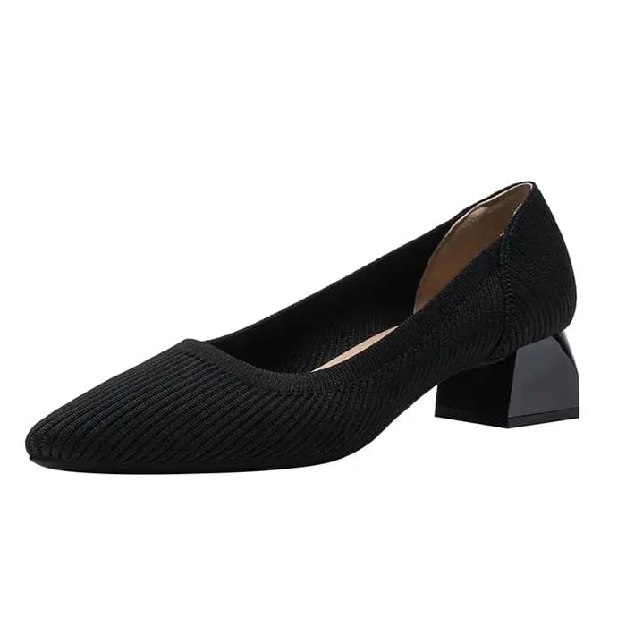 Chaussures décontractées à talons carrés pour femmes, chaussures simples tissées volantes