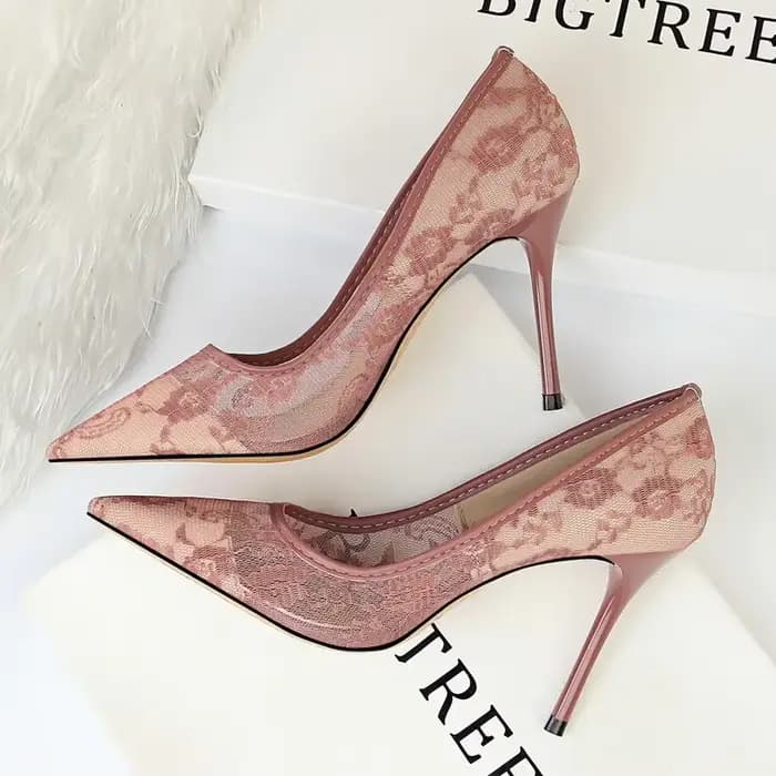 Escarpins pointus en dentelle creuse pour femmes, talons hauts, chaussures de mariage sexy pour femm