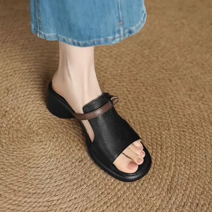 Sandales d'été pour femmes, mules décontractées à bout ouvert, talon bas épais, style minimaliste vi