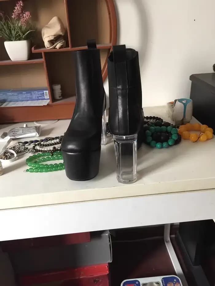 Bottines noires à plateforme et talon transparent pour femme, hiver 2026, bout rond, bottes courtes,