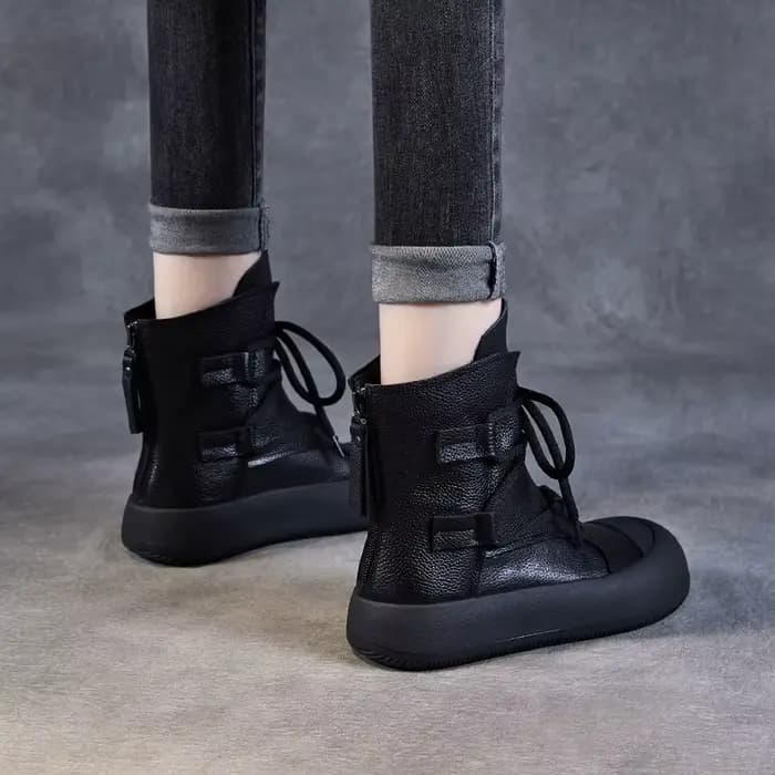 DRKANOL fait à la main rétro romain bottines pour femmes en cuir véritable grosse plate-forme dos fe