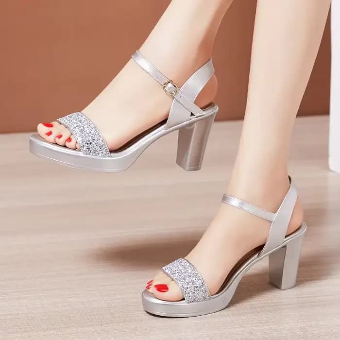 Sandales de mariée à plateforme argentées scintillantes, petites tailles 32-43, 8 10 13 cm, talons h