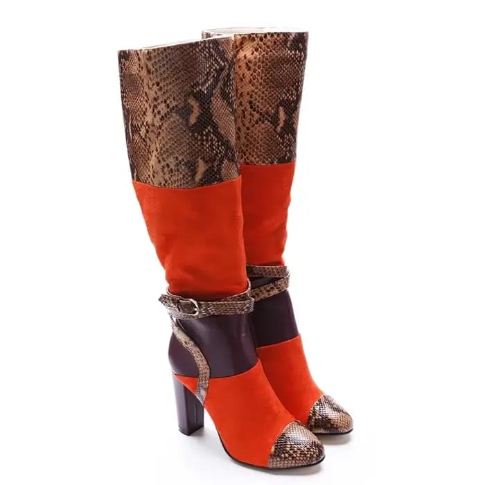 Cuir mat couture genou bottes hautes Sexy bout pointu solide talon carré Accetp personnalisé nouveau
