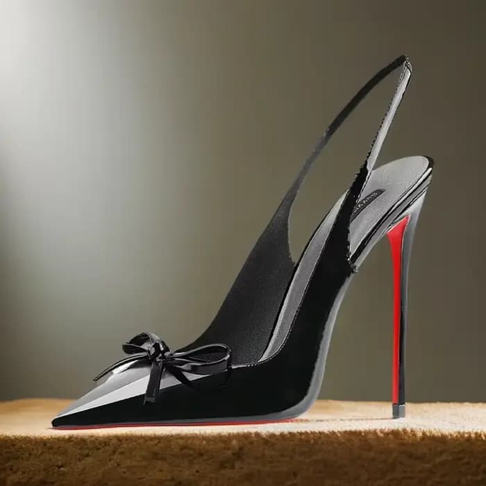 Nouveau noir nu vin rouge cuir verni pointu petit nœud dos style vide grande taille socialite sandal
