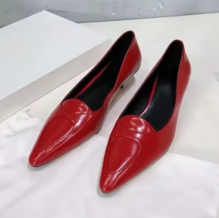 Escarpins à talons chaton pour femmes, en cuir véritable, bout pointu, bouche peu profonde, chaussur