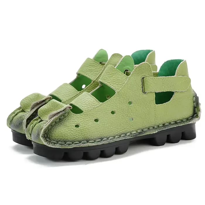 Sandales d'été en cuir pour femmes, chaussures à fond souple, personnalité plate, décontractées, rét