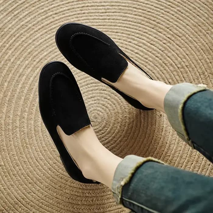 Call TAA-Escarpins en cuir à talons plats pour femmes, chaussures de ballet décontractées, mode prin