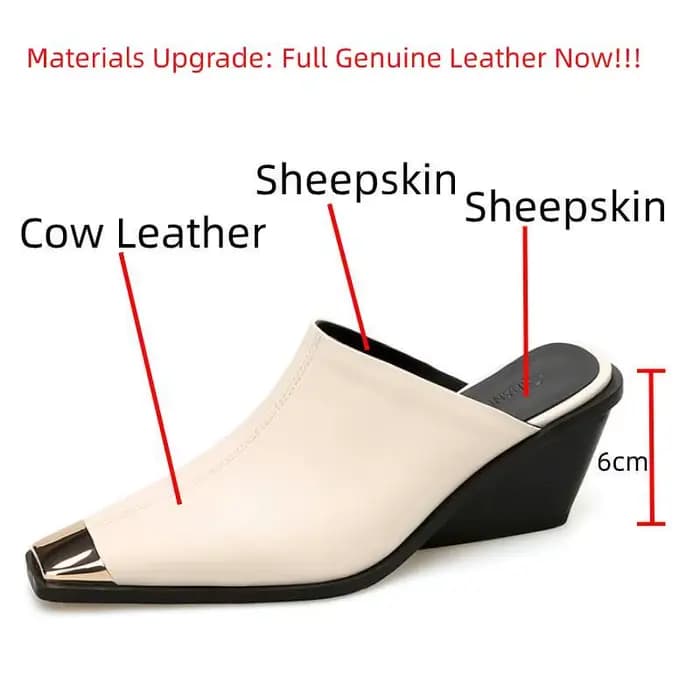 Dilalula 2025 Mules en cuir véritable femmes couvert tête en métal talons épais pantoufles confortab