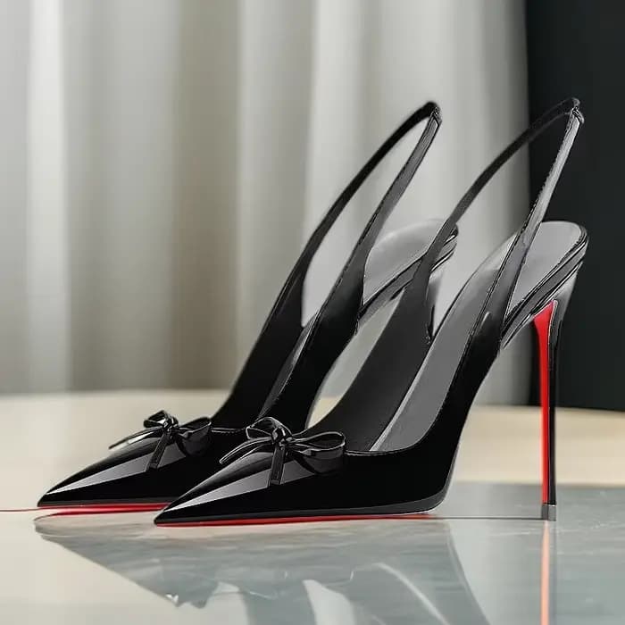 Nouveau noir nu vin rouge cuir verni pointu petit nœud dos style vide grande taille socialite sandal