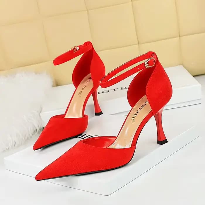 Sandales de Bal Concise à Talons Hauts de 8cm pour Femme, en Daim, Mi-Talons, avec Lanière de Rincag