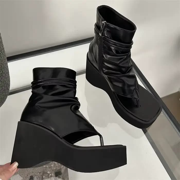 Gladiator Rome-Sandales à pince tanga pour femme, chaussons d'été, bottes hautes, plateforme, talon