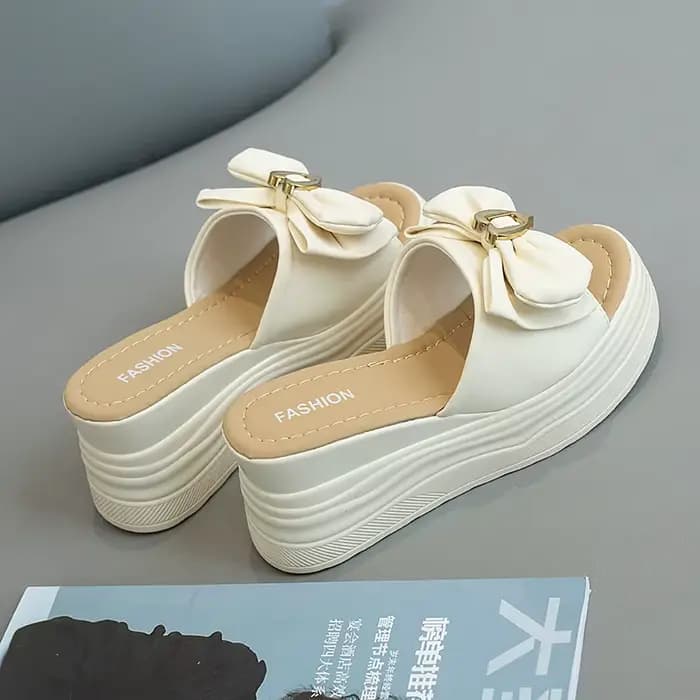 Chaussures compensées souples de luxe, diapositives à plateforme avec nœud papillon, pantoufles à bo