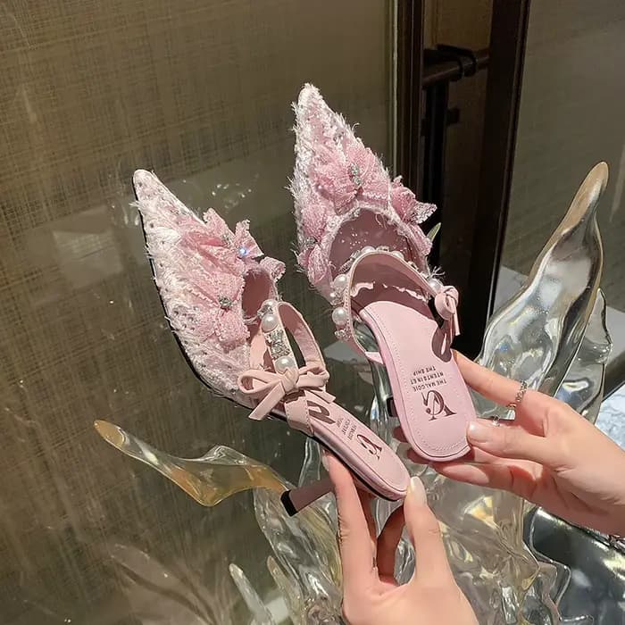 QUTAA 2025 mode femmes talons hauts sandales chaussures Sexy nœud bout pointu pantoufles de fête cha