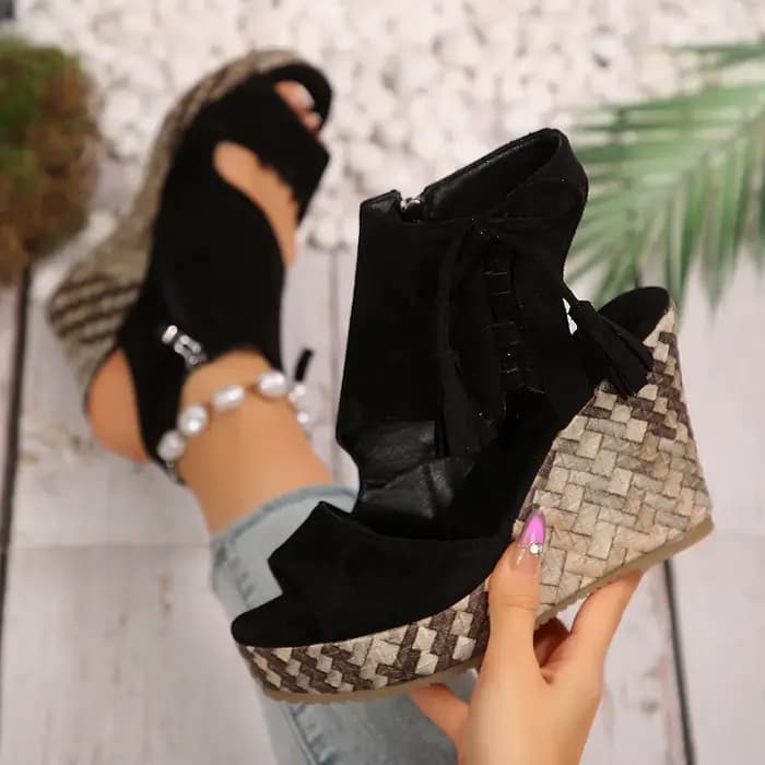 Sandales compensées en daim à talons hauts pour femmes, nouvelle mode bohème 2026, chaussures d'été