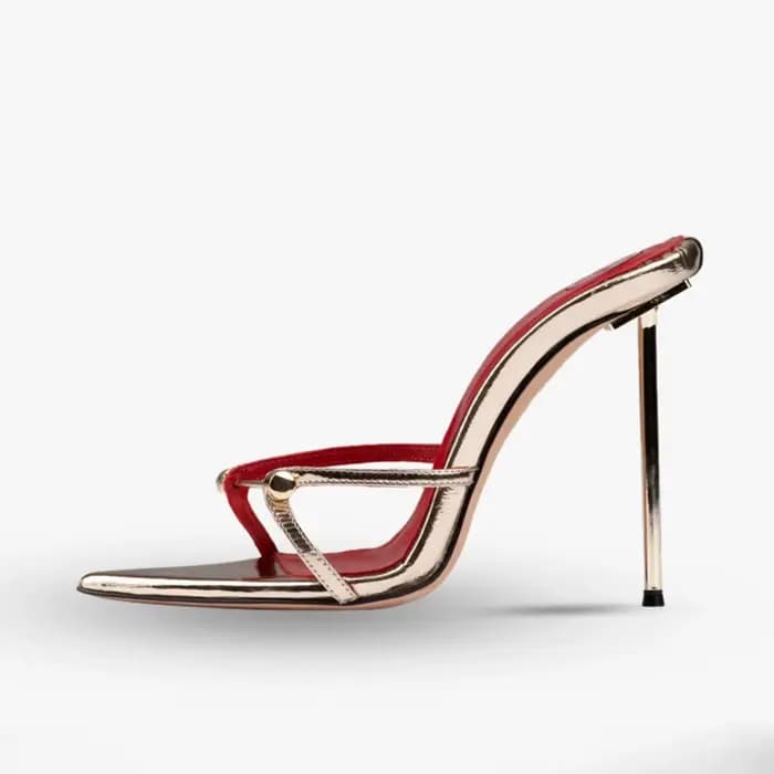 Arden Furtado 2025 été talons pointus à fins boucle en métal pantoufles Super haut talon mot pantouf