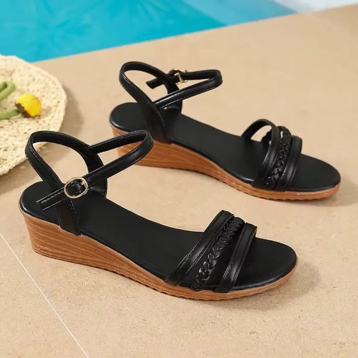 Sandales compensées d'été pour femmes en cuir PU, avec bride cheville tressée, style bohème, platefo