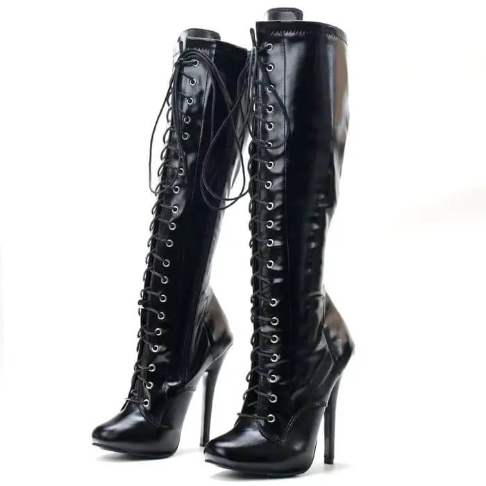 Bottes vintage à talons aiguilles de 5 pouces, bottes sexy à lacets hautes au genou