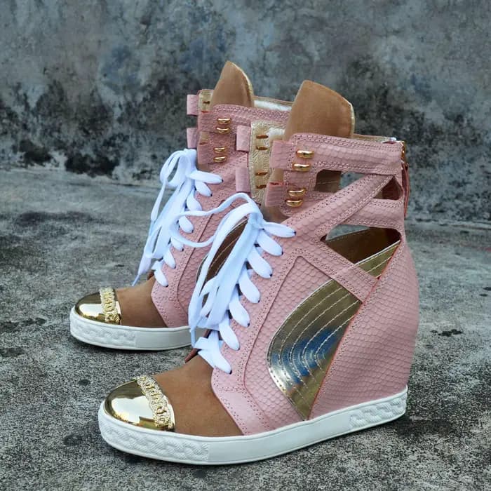 Métal doré orteil haut compensé Patchwork espadrilles décontractées femmes hauteur intérieure augmen